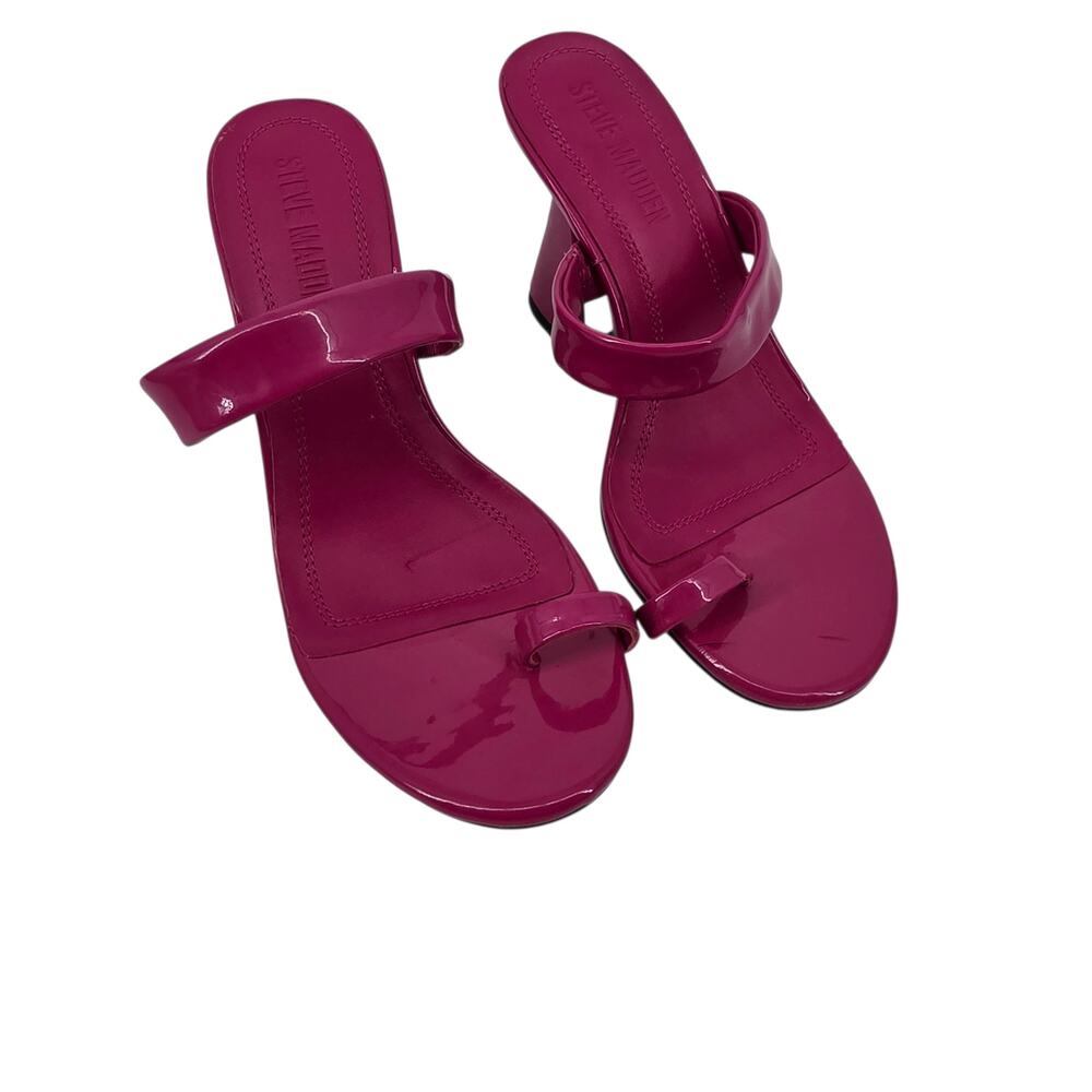 NWOT Steve Madden Pink Patent Renie Flared Heel Slip On Mule Sandals Size 7.5